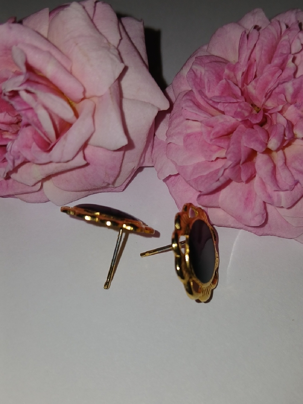 Gold and Pink Floral Stud Earrings - Women Jewelry